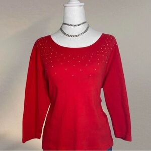 Red vintage long sleeve sweater top with rhinestones